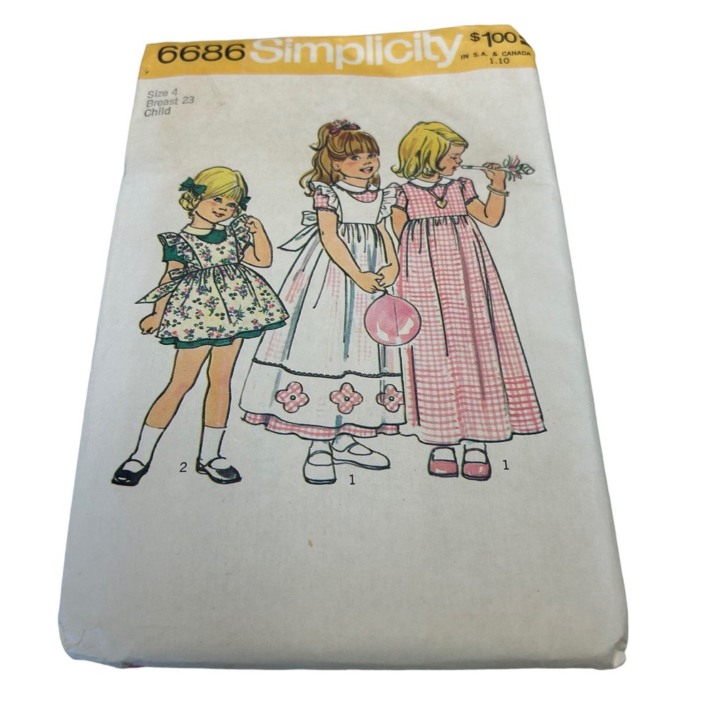 Simplicity‎ Vintage 1970's Pattern #6686 Girls Dress/Pinafore 2 Lengths Size 4